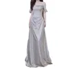 Sparkling Silver Evening Dresses Strapless Lace-up Back Sweep Train Long Prom Party Dresses