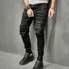 Jeans masculins hommes trous patch skinny stretch crayon jeans pantalon haut strt sleoly hiphop mâle mâle mince pantalon denim y240507