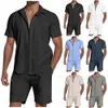 2024 İlkbahar/Yaz Çapraz Sınır Yeni Avrupa ve Amerikalı Erkek Giyim Amazon Set Kısa Kollu Keten Gömlek Erkekler için