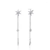 Pendientes de sementales Tassel Long Drop Dangle Starfish para mujeres Boda Genuina 925 STERLING Silver Joya Fina Joya Regalo