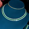 Halskette Ohrringe Set Beaqueen Elegant mehrere kubische Zirkon -Brautschmuck 2PCS Grüne CZ Crystal Chunky für Frauen Engagement Party JS390