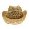 Boinas Boretmree Western Cowboy Hat Women Sun Cowgirl Chapéus de verão para homens Hollow Out Lady Straw Brown Beach Cap Panamá