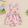 Rompers Little Girl Overalls Shorts Floral Print Pocket Front Sleeveless Suspender Jumpsuit med justerbar axelrem H240508