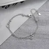 Bileklik 925 STERLING Gümüş Double Love Heart Heart Hollow Yuvarlak Boncuklar Bilezik Kadın Moda Romantik Takı Klasik Ayarlanabilir Hediyeler