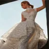 Odłączane cekiny na szyi sukienki z pociągiem o wysokiej warstwie Suknia ślubna syreny na zamówienie nowoczesne suknie ślubne