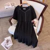 Robes de fête d'été grand 12xl 170kg robe de femme à moitié bouton de cou ouvert manche courte rose lâche blanc noir bohème gros