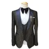 Blazers Blazers Black and White Mens 3 pièces avec des impressions de palais dorées pour les mariages.Venez les vêtements Q240507