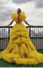Abendkleider gelbe Tüll -Prom -Kleider extra geschwollene Rüschen gegen Hals Frauen Kleid Lange Vestidos de fiesta formelle Kleidung 4862440