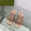 2024 Straw Weave Slippers interlocking G Glitter Logo Bules Sandal Platform Raffias Slide Big Crystal Letters Designer Womans Summer Summer Heel Flip Flip Flops