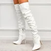 Bottes Femmes sur la botte du genou pointu à bout poitto talons hauts chaussures en cuir patent solide lazaine de zipper