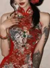 Abiti casual in stile cinese vintage abito floreale slim floreale Donne estate sexy senza maniche femminile elegante forcella aperta corsetto 2024
