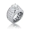Baguette Cluster CZ Iced Out Diamond Ring High Quality White Gold Bling Fashion Hip Hop Bijoux pour les anneaux pour hommes 245J