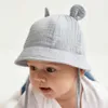 Kapaklar Şapkalar Yumuşak pamuklu bebek güneş şapkası kulaklarla sevimli tavşan yeni doğan erkek kız kova şapka yaz çocukları Toddler Panama şapkası 0 ila 12 aylık D240509
