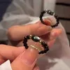 Para pierścieni para księżyca kamienny pierścień naturalne obsydian koraliki urocze czarno -białe mini kot ręcznie robiony minimalistyczny elastyczna linowa biżuteria damska wx