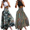 Skirts High Waist Skirt Vintage Retro Printed Maxi For Women A-line Streetwear Long With Wide Elastic Waistband