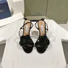 Ontwerper veter ondiep gesneden schoenen meisjes slingback pomp hoge hakken kristallen lederen bloem verfraaide sandalen kitten hiel 10 cm met doos