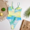 Swimwwear Women Green Tie Dye Print One Piece Swimsuits Femme 2024 Coupez Monokini Baigneurs en tête de baignade