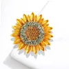 Broches luxe jaune en émail tournesol pour femmes plante en strass daisy lune fleur épingles revers badge de vêtements belles bijoux