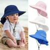 Caps Hüte Frühlings- und Sommerbaby Hut Strand Sonnenschutzhals Hals Childrens Eimer Hut Girl Verstellbarer Kinderhut Babyzubehör 6m-6y D240509