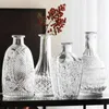 Wazony relievo szklany wazon mała butelka do jamy przezroczystą dekorację prosta stół do salonu suchy urządzenie kwiatowe