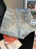 Shorts féminins 2000 Shorts de jean sexy esthétique gyaru hauteur taille lavée en jean bleu shorts hiphop bouton de mode pantalon chaud coréen strtwear y240504