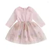 Girl Dresses NABINE GIRALE Abito in pizzo vintage Floral ricamato a maniche lunghe Principessa festa per bambini Flower