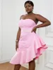 Robes de fête en dentelle rose courte africain bal sans bretets asymétrique sexy filles noires de mariage de mariages spéciales de mariage en gros