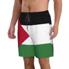 Mäns shorts 2023 Summer Polyester Palestine Flag 3D Printed Mens Board Shorts Beach Pocket Running Summer Pants Y240507