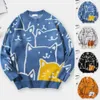 Herrenpullover Herren Polyester Pullover Japanisch Retro Harajuku Cartoon Katze gestrickter Pullover übergroß