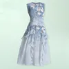 Casual Dresses Party for Women Floral Print ärmlös O Neck Vintage Plus Size High midje Ruffle Patchwork A Line Prom Wedding Dress