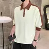 Men's Polos Spring and autumn patch work long sleeved button up sports shirt for mens casual top fully matched polo fashionable Harajuku Pullover clothing Q240508