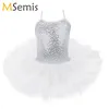 Kid Girls Shiny Pailletten Tutu Kleider Ballerina Tanzkleidung Kleidung Gymnastik Lotard Kleid Professionelle Ballerina Tanzkostüm 240509