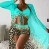 Dameszwemkleding Driedelige zwempak Stijlvolle bedrukte bikini set met hoge taille bodems zonnebrandcrème Cover Up Sexy for Beachwear