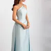 Robes de fête Hill Hill Blue Satin Élégant licou avec sur-jupeur Sirène Boue de soirée perle pour femmes mariage 2024 LA72524