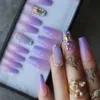 Box gift ombre Purple Lavender coffin false nails Crystal design caviar Shaped drill Trapezoid fake Custom 240509