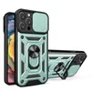 Lens Slayt Tasarımı Şok geçirmez zırh yüzüğü Kickstand Case için 15 14 13 12 11 Pro Max Mini Araba Tutucu Telefon Kapak Kamera Koruması