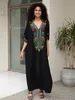 Broderie colorée Femmes Loose Black Kaftan Cozy Robe Sweet Bikini Cover-up Bohemian Summer Beachwear tenue Q1657