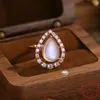 Cluster Rings 2024 Selling S925 Sterling Silver Pigeon Egg Water Drop Moonlight Stone Micro Inlaid Zirconia Rose Gold Ring For Women