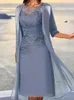 ジャケット付きの花嫁のドレスのほこりっぽい青いショートマザー2023 a-line chiffon laceアプリケ