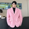 Koreaanse chique mannelijke wollen designer jas mode revers pocket coat 2023 herfst winter casual mannen kleding roze 9c2886