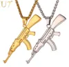 Bijoux Hip Hop U7 Collier de motif de fusil d'assaut AK47 Gold Couleur en acier inoxydable Chaîne Pendante pour hommes P10468056240