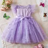 Girl Dresses Girls Dots Princess Summer 2024 Kids Sleeve Mesh Tulle Tutu Birthday Party Gown Baby Dress With Belt 2-6 Years