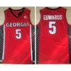 Zszyte NCAA Georgia Bulldogs Anthony 5 Edwards Basketball Jerseys College #5 Czerwony biały szary koszulki Mężczyźni S-2xl