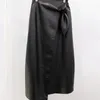Skirts Women's Faux Leather Midi Skirt Lace Up Wrap Ladies High Waist Long Female Jupe Fashion Clothes