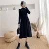 Casual Dresses French Gentle Round Neck Pullover Sweater Dress Women Fall Winter Long Black Bottom Knit Elegant 2024 Simple A-Line