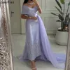 Robes de fête Janevini Dubaï Arabie Lilac One épaule Sirène Soirée Bling Blided Tulle Train détachable Train Formelle pour femmes