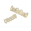 Hiphop Iced Zircon Tooth Women Men Body Piercing Jewelry Hollow Out Cubic Zirconia 8pcs Teeth Grills Bottom Top Cap Set 240426