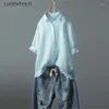 Women's Blouses Women Casual Versatile Shirts Single-breasted Short Ruffle Sleeves Solid Top Thin Summer Lady Simple Harajuku Linen Loose