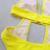 Kvinnors badkläder fluorescerande gul en bit baddräkt Kvinnor Solid färg Hög midja ihålig bälte Bikini Monokini 2024 Summer Beach