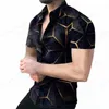 Camisas casuais masculinas 2024 Verão 3D Camisa geométrica de praia impressa Hawaii Mangas curtas Cobanos cubanos de mangas curtas